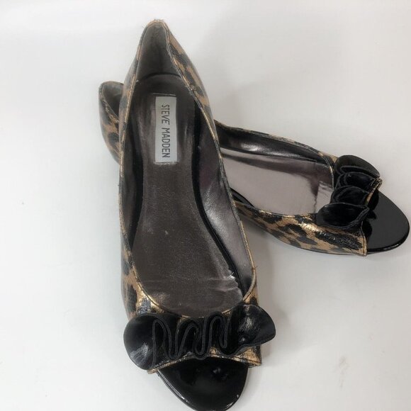 Steve Madden Womens Peep Toe Flats Size 8 Leopard Print Animal Print Dress Shoes - Picture 1 of 7
